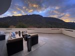 Fountains backdropped by mountain views 